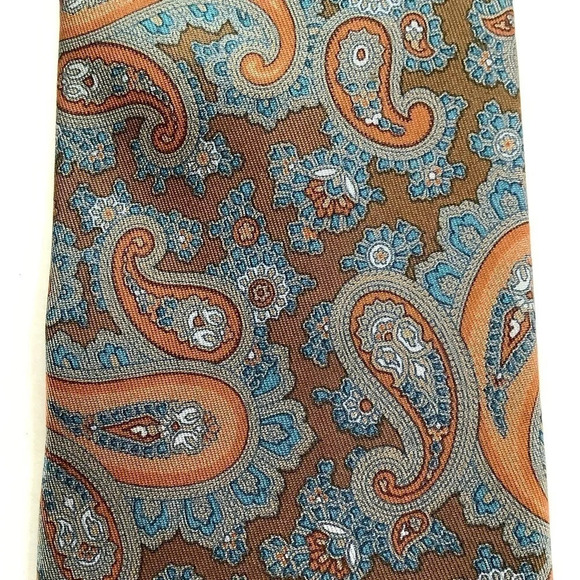 2/$30 MR BIG & TALL Brown Paisley Foulard Silk Tie - Picture 7 of 13